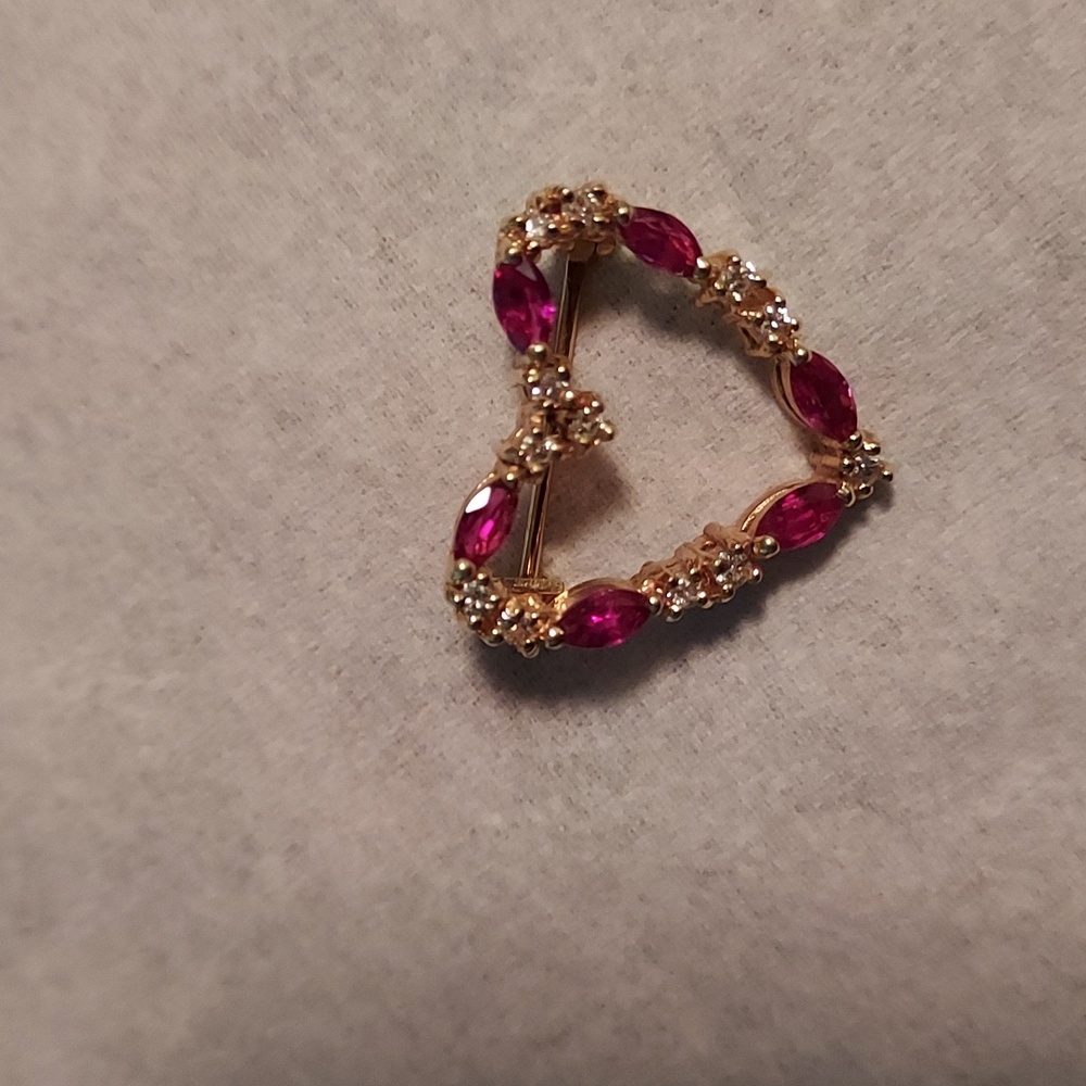 Heart Shaped Pin With Diamond & Ruby Stones In Go… - image 8